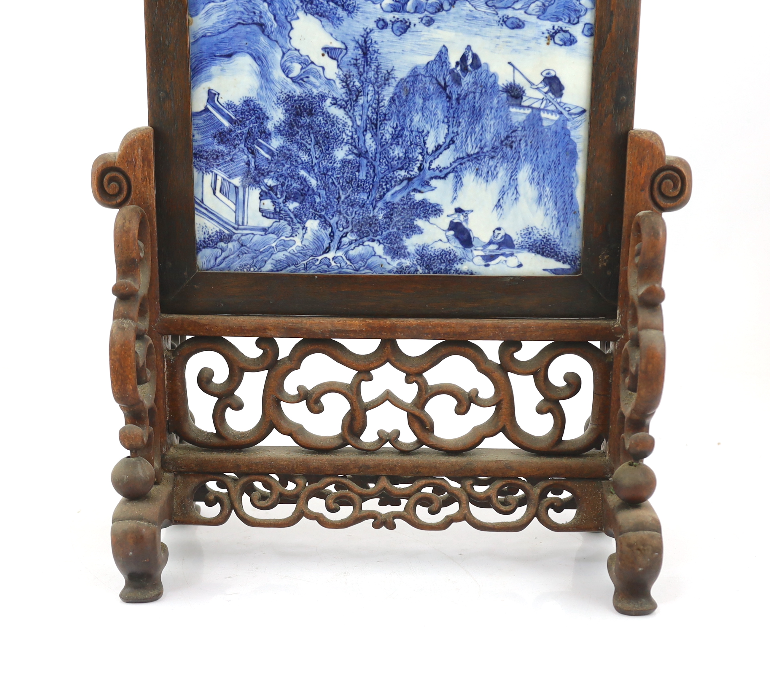 A Chinese blue and white ‘landscape’ table screen, late 19th century